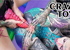 Tattoo teens female domination, ANAL fuck, strap on, gaping ass, prolapse, crazy big toys