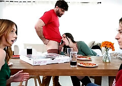 Foursome couple sex with hot dolls Myra Moans and Scarlett Mae