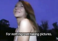 Stupid brunette hair is sucking a fake agent's jock, hoping that that babe will become a pornstar