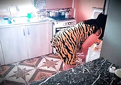 We had a wild time with my stepmom, he enjoyed her big ass and sucked on her all-natural boobs in the dining room