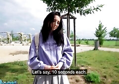 Public Agent - marvelous natural youthful and slim college beauty takes Euros for outdoor flashing and sex outside with large penis