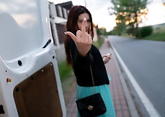 Public Masturbation & Sexy Van Sex with Titty Brunette Hoe - Explicit Content