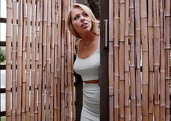 Delivery girl gets her belly covered in cum