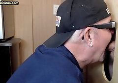 Gloryhole mature gay sucks dick at home in homemade oral