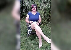 In the garden in bare nylons