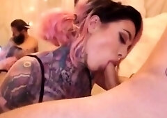 Tattooed Blonde Deepthroats on Webcam