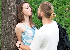 Stylish brunette Tatiana A is enjoying hard outdoor fuck