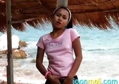 Asian Hottie Plays With Her Sweet Pussy On The Beach