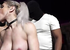 This filthy blond English fuckdoll gets demolished! thirty pulsing knobs ram her booty and vagina with savage double penetration, then glaze her in a 