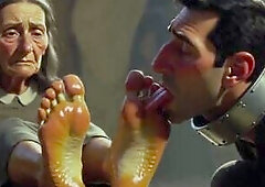 Stud in the asylum is absolutely tractable to old chicks, licking their feet with excitement. That guy sucks every toe and licks their wrinkled soles 