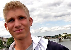 Outdoors action with hunk young man and a gay Czech agent