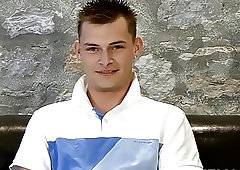 Shy British twink jerking off big dick