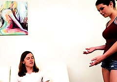 Brunette teen coaxed into giveing handjob on spy cam in hd