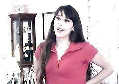 Slender brunette hair strips and shows off her body on camera