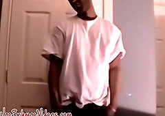 Gorgeous black jock unwraps nude and strokes off solo and pops
