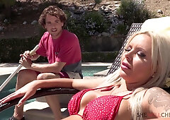 Busty Blonde Milf in Bikini Nina Elle Cheats On Her Husband With The Hung Pool Boy - Nina Elle Reality sex