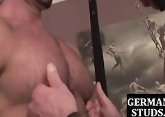 Pierced german stud sucking and barebacking in duo with bf