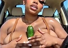 Hawt Black red bone titty bangs a large green pickle