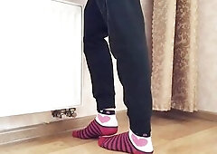 Hawt mother i'd like to fuck by the window in ebony lace pants showed natural titties butt and cunt