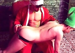 Xmas bondage and discipline session with Daniel Karrington, featuring gas mask and spanking