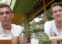 Beer-chugging Czech twinks in a public 3some