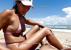 84 Pink String Bikini Beach Creampie (Undressed Beach, 4K) Sexy Wife HD Natural Boobs Real Sex Unscripted Authentic Private