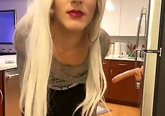 Red-Hot Crossdresser Fake Penis Screwed in Kitchen