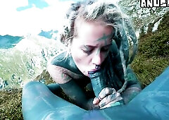 public anal bang - in the alps - mountain POV assfucking -tattoo angel gets outdoor booty drilled