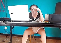 camera in the office No pants secretary Stripped secretary