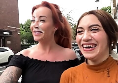 Filthy sluts walking in public with fresh cum on their faces