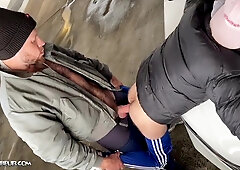 Young Arab Deep-throater Takes Fat White Manhood in Parking Bunch - two