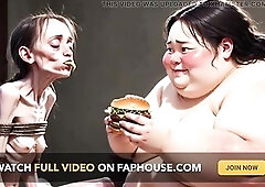 Exceedingly slender cutie being stuffed by a huge SSBBW. The chubby woman her to eat greater quantity and greater quantity, clearly enjoying the feede