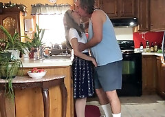 Sub Sarah gives her vagina to the youthful guy next door. This Guy pulls her hose and pants down and that babe gets banged on the counter.