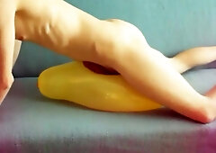 Yellow balloon humping cum 6