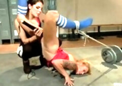 Hot blonde cheerleader went into the wrong lockerroom and ended up tied up and gangbanged