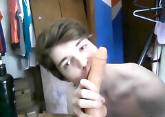 Horny Twink Niko Springs Sucks On Dildo Before Work