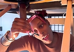 Amateur ebony goddess milks big black cock gloryhole style