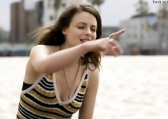 2017. American. Sweetheart. Brassiere and Pants. Brunette hair. Car. Caucasian. Celebrity. Cleavage. Muff diving. Giving a kiss. Underware. Non-bare. 