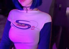 Neon Purple Babe Teasing and Posing in Lingerie