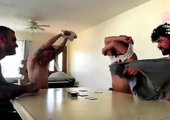 Wanna play disrobe poker? Our allies lose, and we end up swapping partners!