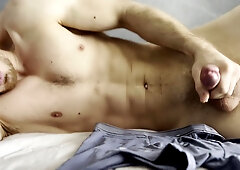 Steamy Russian straight guy lies on the couch with you in the morning, softly murmuring and moaning while he jerks off!