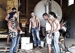 Hispanic and black studs have a huge gay gangbang