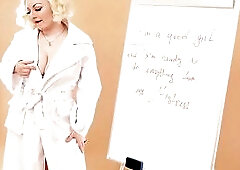 JOI wank instructions FOR GALS - FemDom POV backstage movie scene - fetish Headmistress in PVC Vinyl Coat