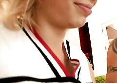 Youthful cheerleader gets screwed by trainer in her taut little snatch until that guy cums all over her body.