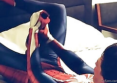 twink in spider suit jerks off on his chest