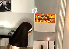 Sexy sissy slut nun in chastity celebrates her slutty mass, begging to be blessed with lots of BBC