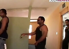 Tiffany gags on a monster ebony ramrod then gets booty drilled to a throat ejaculation