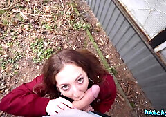 Easygoing redhead chick pleasuring Michael outdoors