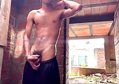 Man masturbating, fur covered, cum in public