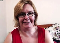 British older lady shows her large bazookas and masturbates